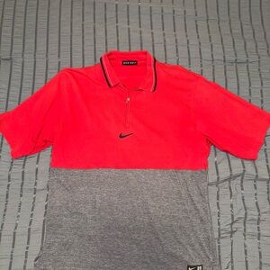 Nike Golf Half-Zip Colorblock Polo (Red & Grey, Size L)